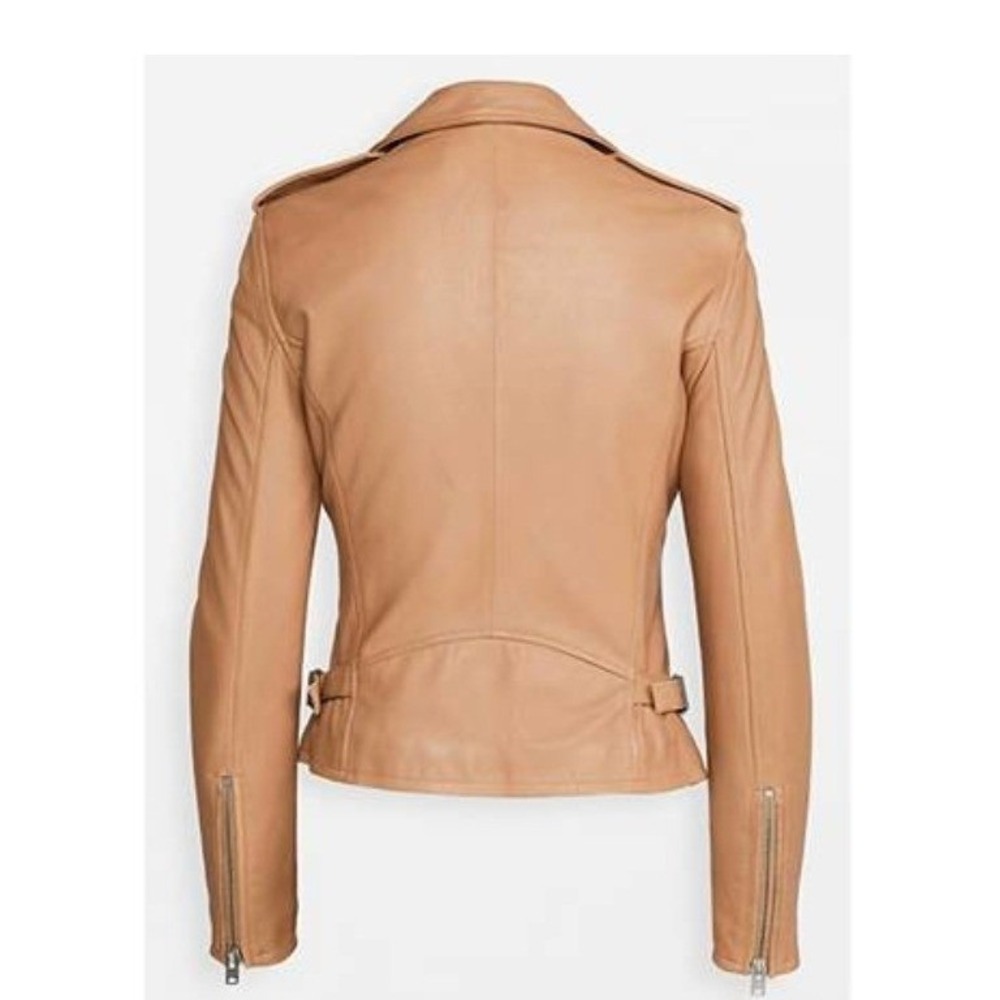 IRO Luigaspe Moto Jacket Women 36 Tan Lamb Leather Asymmetrical Zip Biker Chic - Picture 3 of 16
